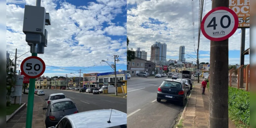 Placas estão quase que em paralelo, uma em cada margem da via