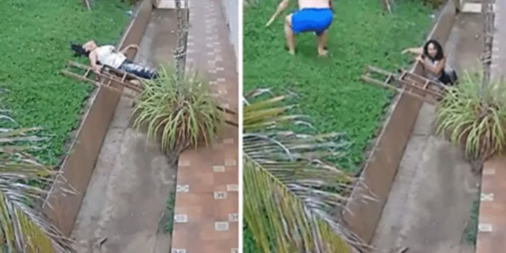 Marido logo pula do telhado para tentar socorrer a esposa