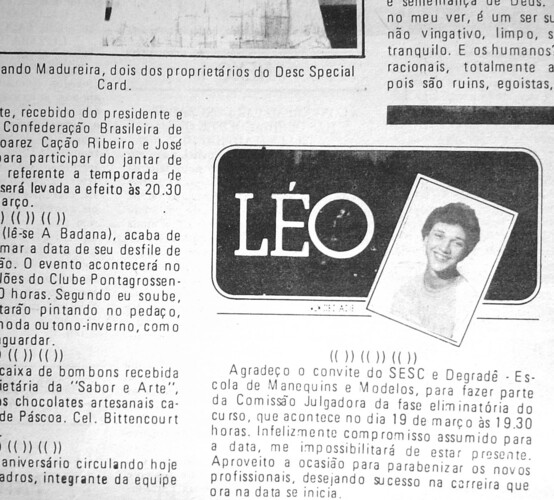 Coluna Social assinada pelo jornalista Leo Pasetti, publicada no JM em 12 de março de 1986