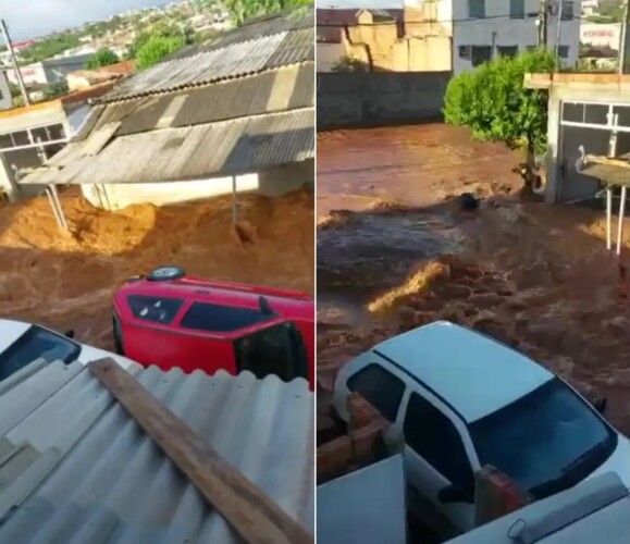 Imagens que circulam pelas redes sociais mostram carros tombados por conta da força da água