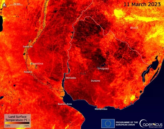 De acordo com Sistema Copernicus, a temperatura chegou a 48ºC no solo