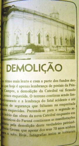 Notícia publicada pelo JM em 11 de junho de 1978 tratando da demolição da Catedral de Sant´Ana