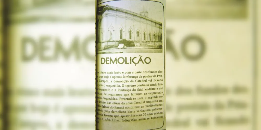 Notícia publicada pelo JM em 11 de junho de 1978 tratando da demolição da Catedral de Sant´Ana