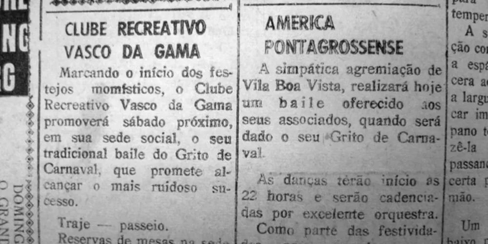 Em 25 de janeiro de 1958 o JM publicou matéria com a programação do carnaval no Vasco da Gama (do São José) e no América (da Nova Rússia)