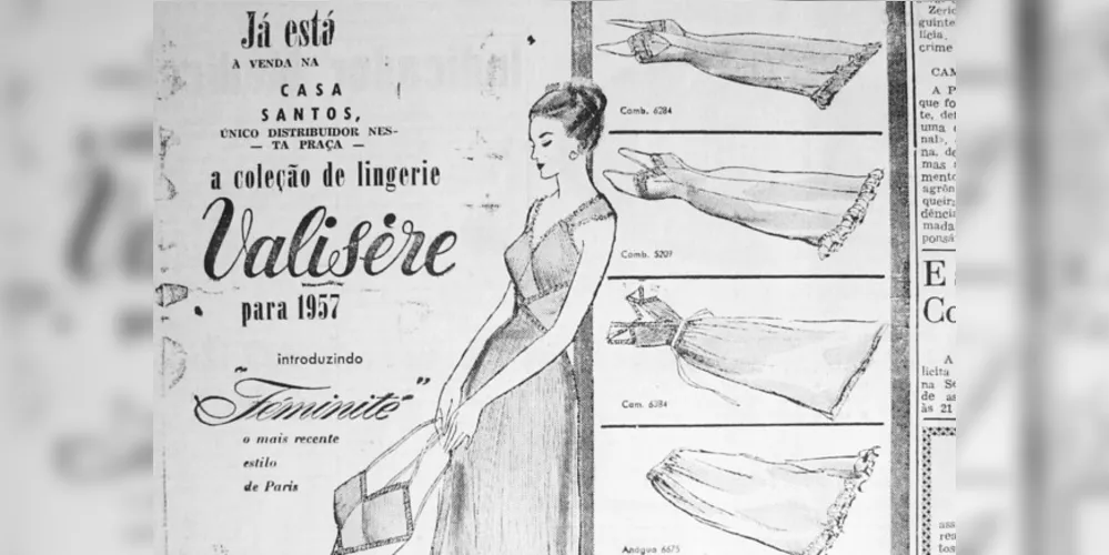 Publicidade da Valisere apresentando a sua coleção de lingeries para o ano de 1957. JM, 07 de maio de 1957