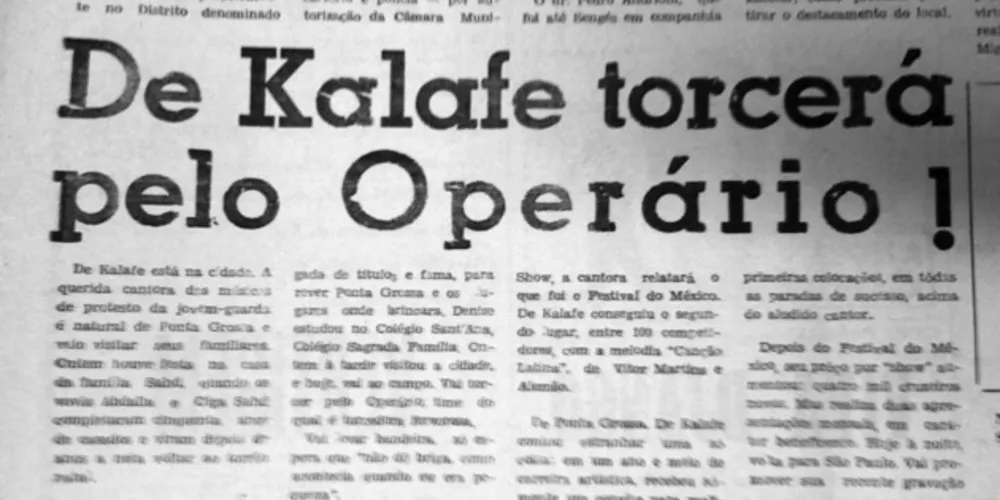 Considerada uma das precursoras da música de protesto na década de 1960, a ponta-grossense De Kalafe foi destacada na matéria publicada pelo JM em 27 de abril de 1969