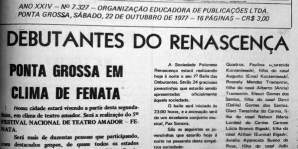 No dia 22 de outubro de 1977 o JM trouxe, em sua primeira página, uma matéria falando da agitação cultural em Ponta Grossa por conta do início do 5º FENATA