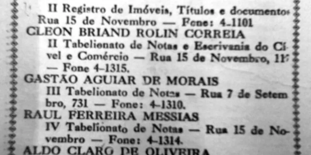 Em 31 de janeiro de 1970, o JM destacou o Cartório de Lourival Santos Lima, um dos mais tradicionais de Ponta Grossa