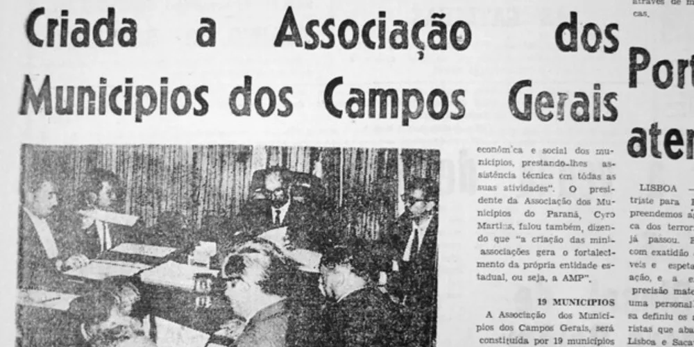 Destacada pelo JM em 06 de junho de 1971 a reunião de criação da Associação dos Municípios dos Campos Gerais