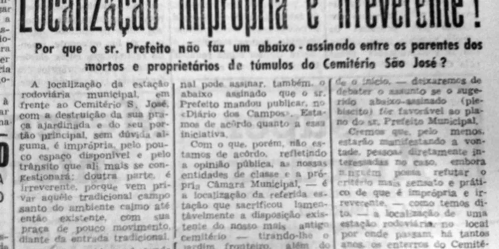 Em 14 de junho de 1957 o JM publicou uma matéria criticando duramente a tentativa do prefeito José Hoffmann de implantar uma estação rodoviária na área ocupada pelo Cemitério Municipal São José
