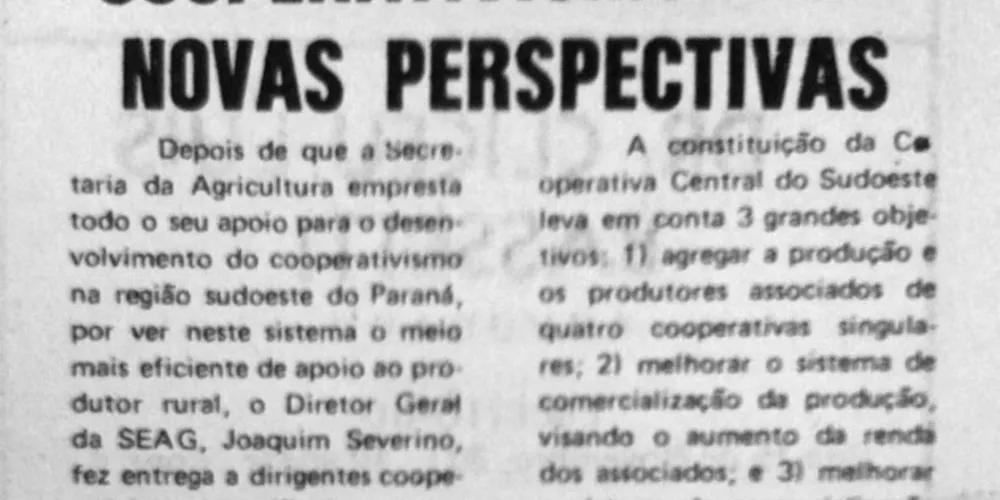 No dia 02 de novembro de 1977 o JM publicou uma matéria a respeito das perspectivas do cooperativismo no Brasil