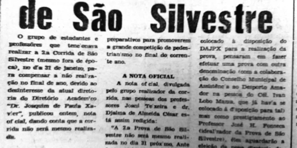 Em 13 de janeiro de 1970 o JM publicou a polêmica matéria envolvendo a realização (ou não) da São Silvestre ponta-grossense