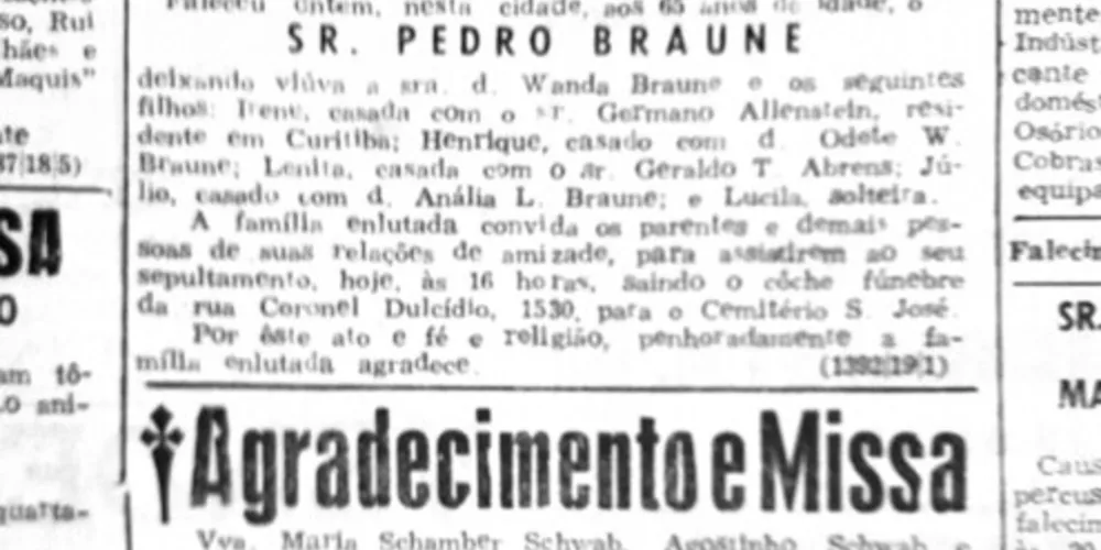 Anúncios referentes ao falecimento e a realização de missa de 7º dia, publicados no JM em 19 de junho de 1957