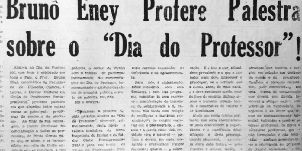Em 15 de outubro de 1966, o JM publicou a notícia sobre a realização de uma palestra de Bruno Ennei em homenagem ao dia do professor