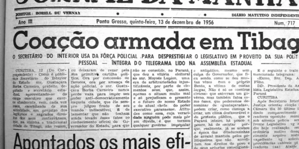 No dia 13 de dezembro de 1956, Tibagi foi destaque no JM por conta de um grave episódio político ocorrido naquela cidade