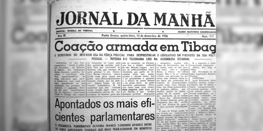 No dia 13 de dezembro de 1956, Tibagi foi destaque no JM por conta de um grave episódio político ocorrido naquela cidade