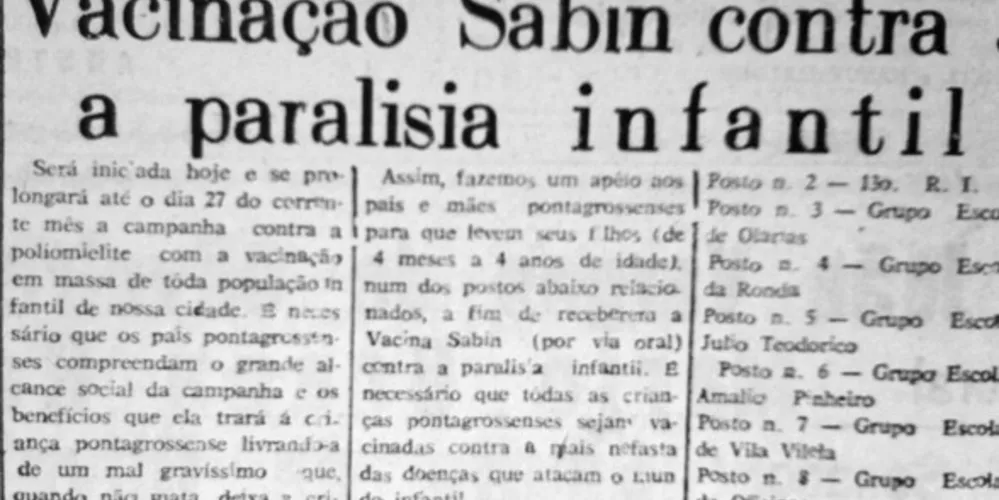 A matéria publicada pelo JM em 24 de julho de 1962 trata da abertura da campanha contra a poliomielite e descreve os locais de vacinação na cidade