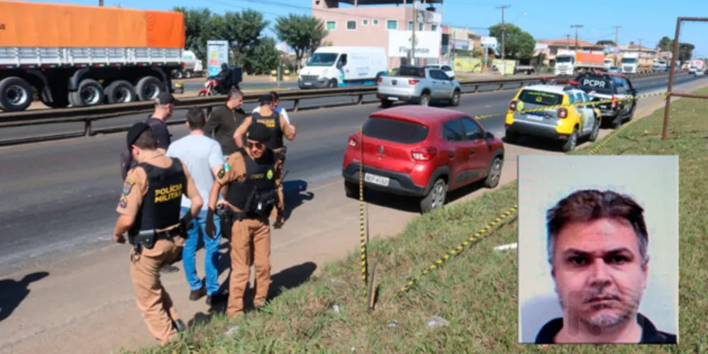 advogado André Urias de Souza (destaque) foi morto por ladrões; Renault Kwid foi abandonado na PR-151