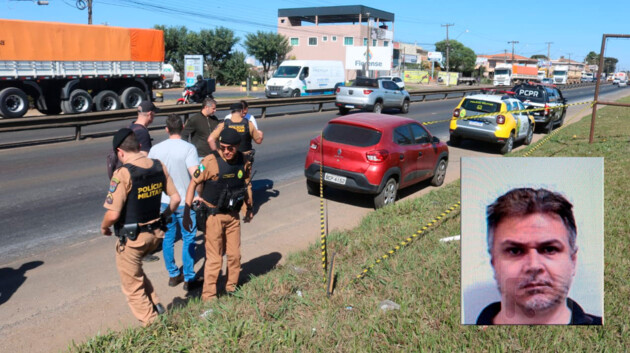 advogado André Urias de Souza (destaque) foi morto por ladrões; Renault Kwid foi abandonado na PR-151