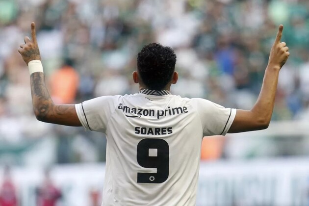 Tiquinho Soares, artilheiro do Campeonato Brasileiro com 10 gols e camisa 9 do Botafogo, balançou a rede do Palmeiras ainda no 1º tempo