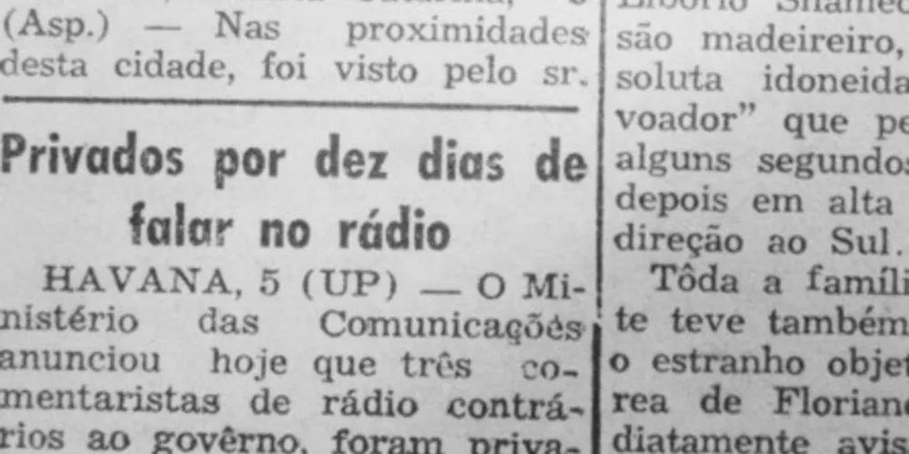 No dia 06 de novembro de 1954 o JM publicou notícia sobre o suposto aparecimento de um disco voador no estado de Santa Catarina