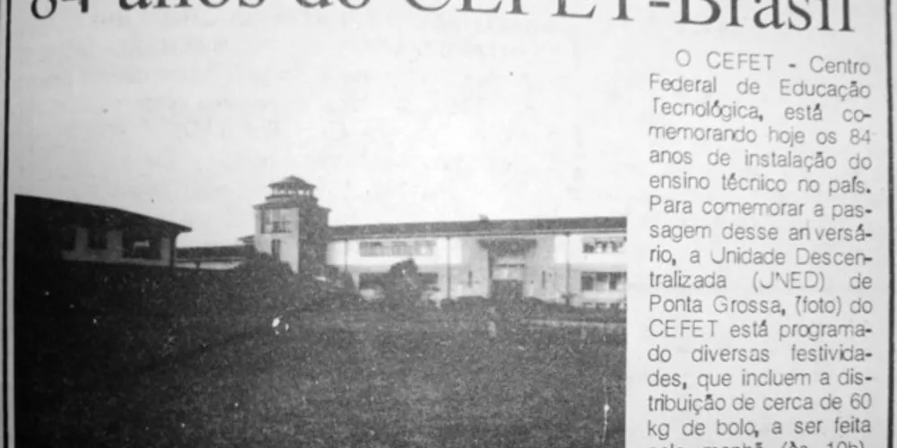 84 anos do CEFET foram publicados no Jornal da Manhã, em 23 de setembro de 1993