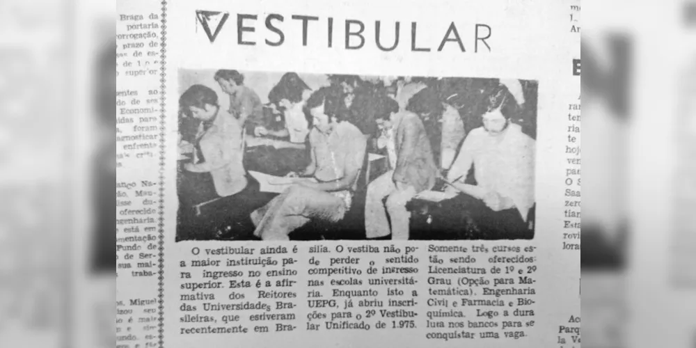 No dia 05 de novembro de 1975 o JM noticiou a abertura das inscrições para o vestibular da UEPG