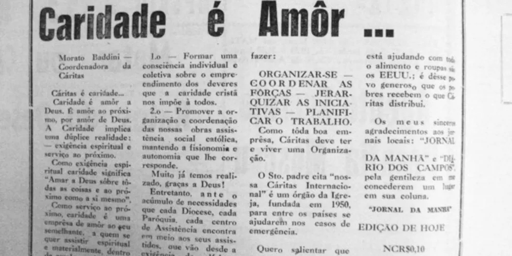 No dia 28 de abril de 1968 o JM publicou matéria sobre a Cáritas