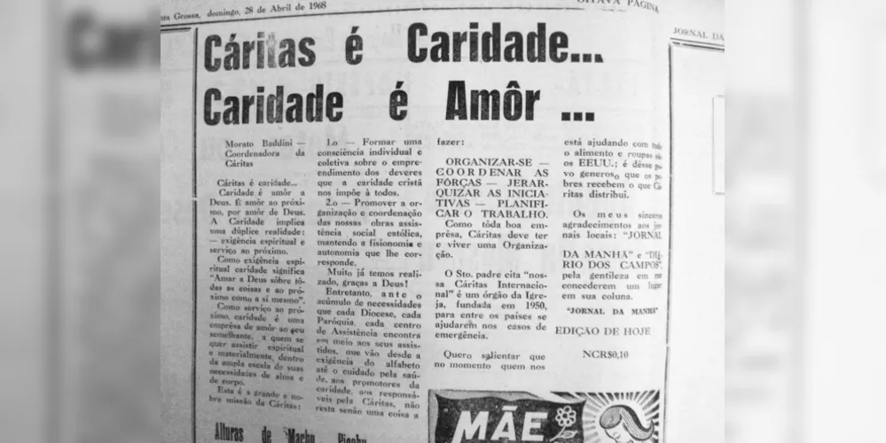 No dia 28 de abril de 1968 o JM publicou matéria sobre a Cáritas