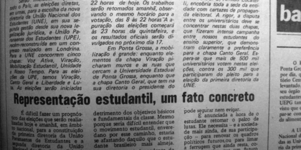 No dia 12 de novembro de 1980 o JM publicou matéria sobre as eleições da UNE e da UPE