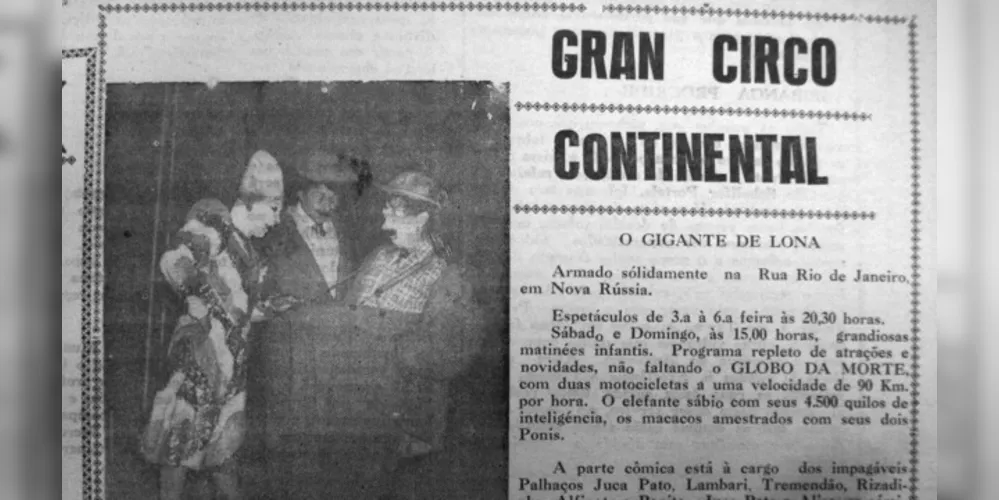 No dia 30 de março de 1968 o JM publicou anúncio sobre a chegada do Gran Circo Continental em Ponta Grossa