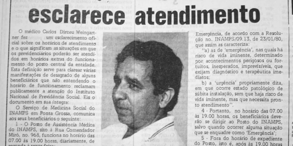 No dia 07 de outubro de 1984 o JM publicou matéria sobre o atendimento do INAMPS em Ponta Grossa