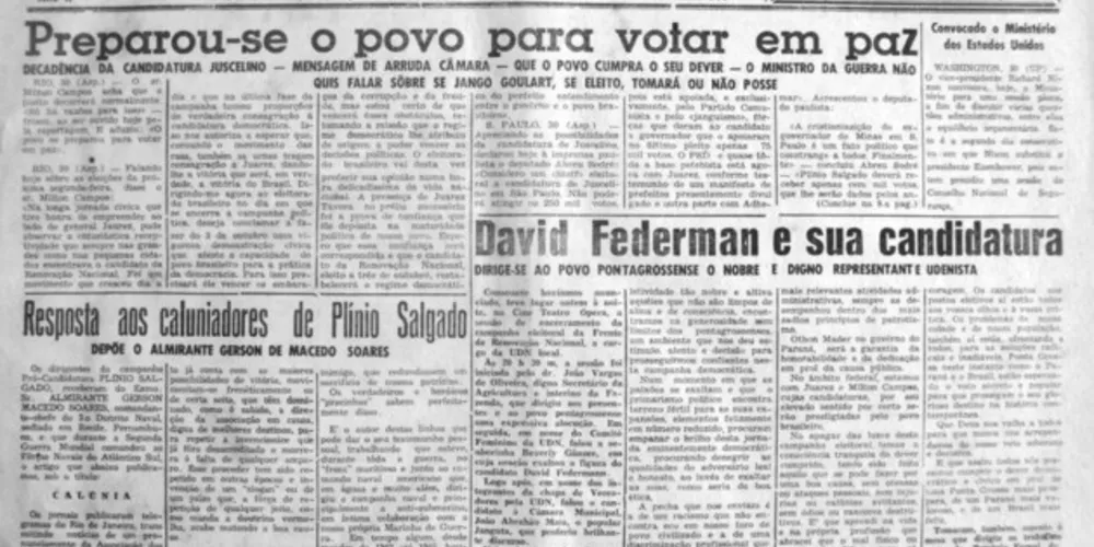 Há mais de meio século, em 01 de outubro de 1955, o JM publicou matéria relativa às eleições presidenciais que resultou na vitória de JK à presidência da República