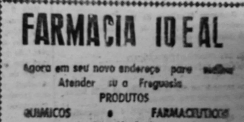 O JM de 10 de julho de 1962 publicou anúncio da Farmácia Ideal, estabelecimento localizado na Avenida Vicente Machado