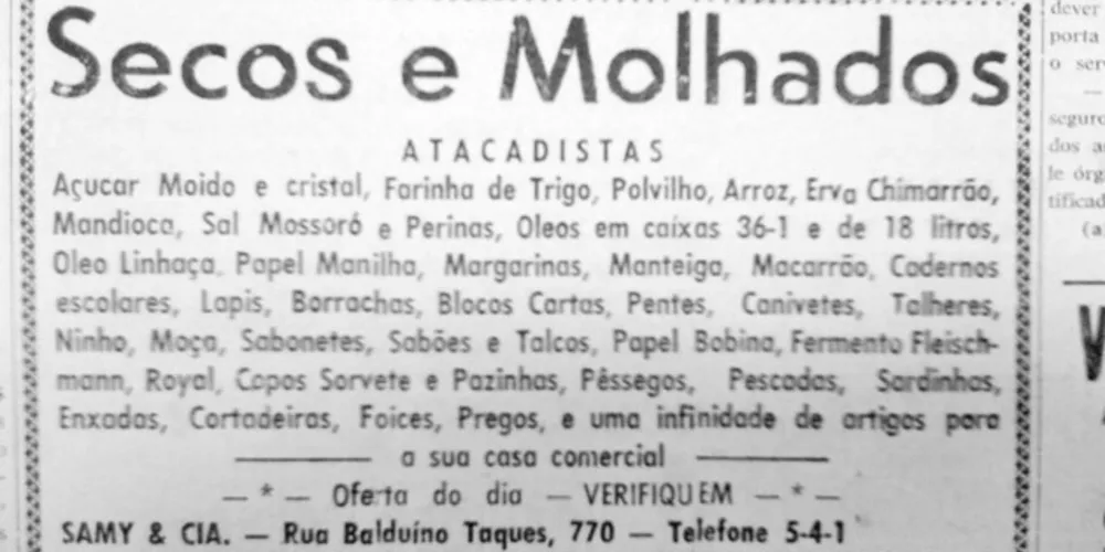 Publicidade da casa Samy & Cia., publicada no JM de 08 de abril de 1960