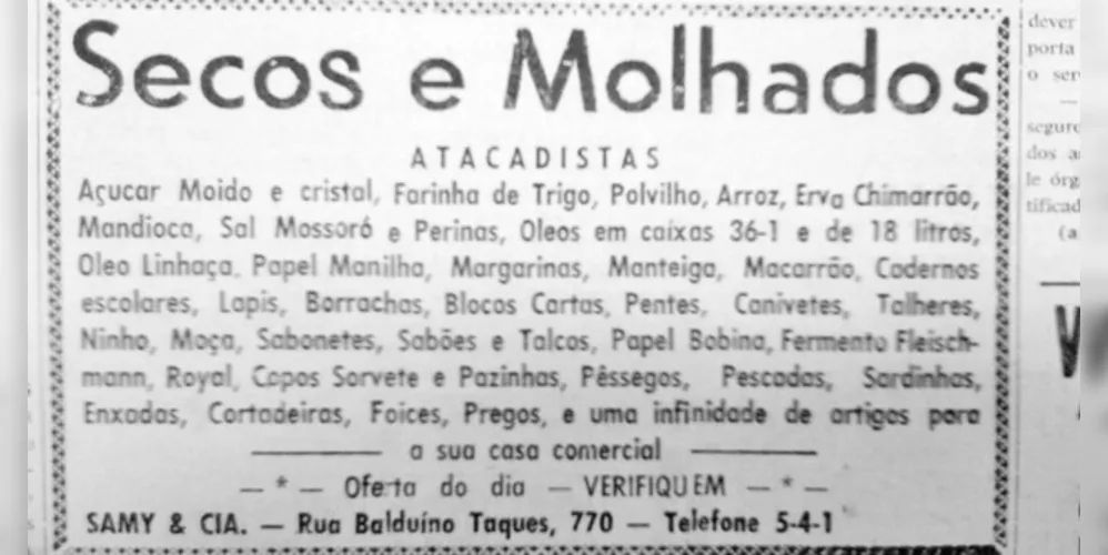 Publicidade da casa Samy & Cia., publicada no JM de 08 de abril de 1960