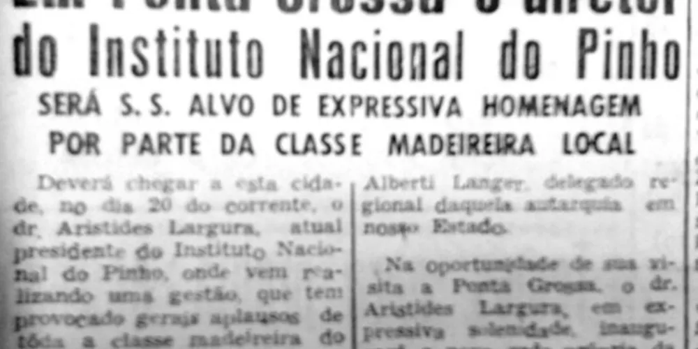 A visita do presidente do Instituto Nacional do Pinho a Ponta Grossa foi destaque no JM de 18 de janeiro de 1957