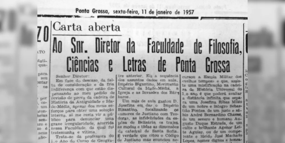 O JM do dia 11 de janeiro de 1957 publicou uma matéria na qual um leitor dirigiu-se publicamente ao diretor da FAFI por discordar da nota recebida em uma avaliação