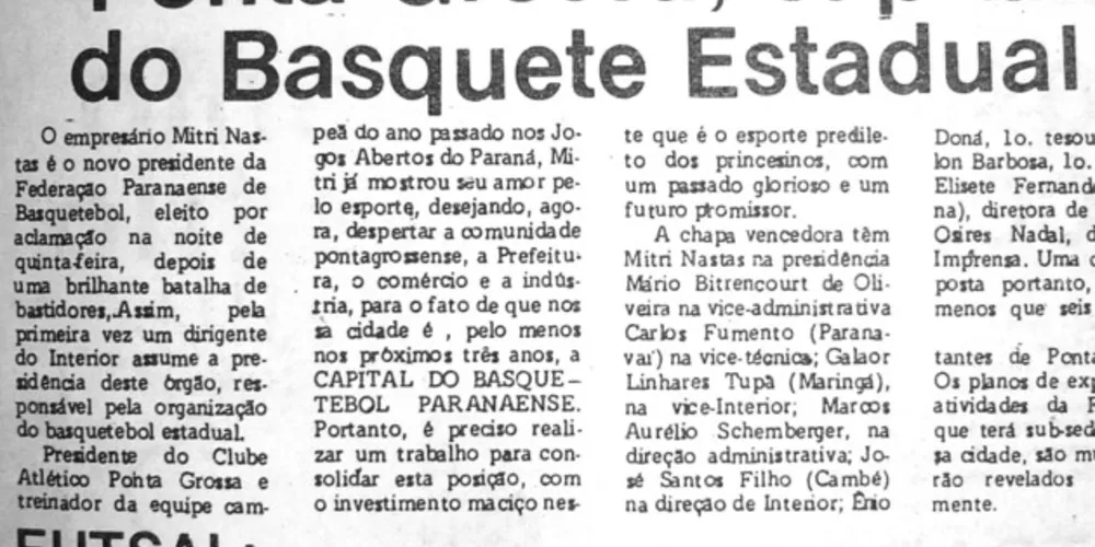 No dia 01 de maio de 1987, o JM publicou matéria: “Ponta Grossa, capital do Basquete Estadual