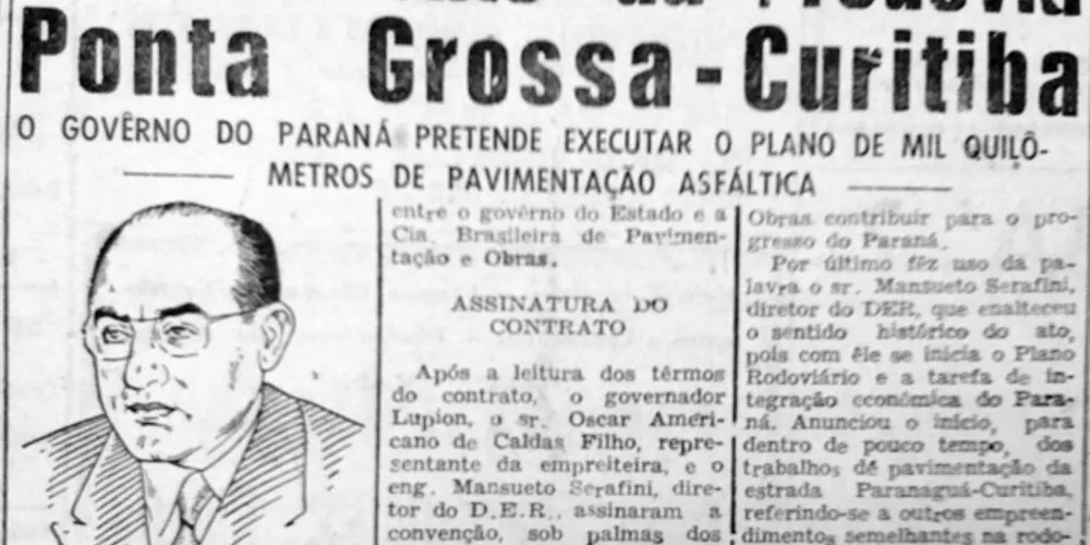 Em 31 de outubro de 1956 o JM publicou um artigo sobre o projeto de asfaltamento da rodovia Ponta Grossa-Curitiba