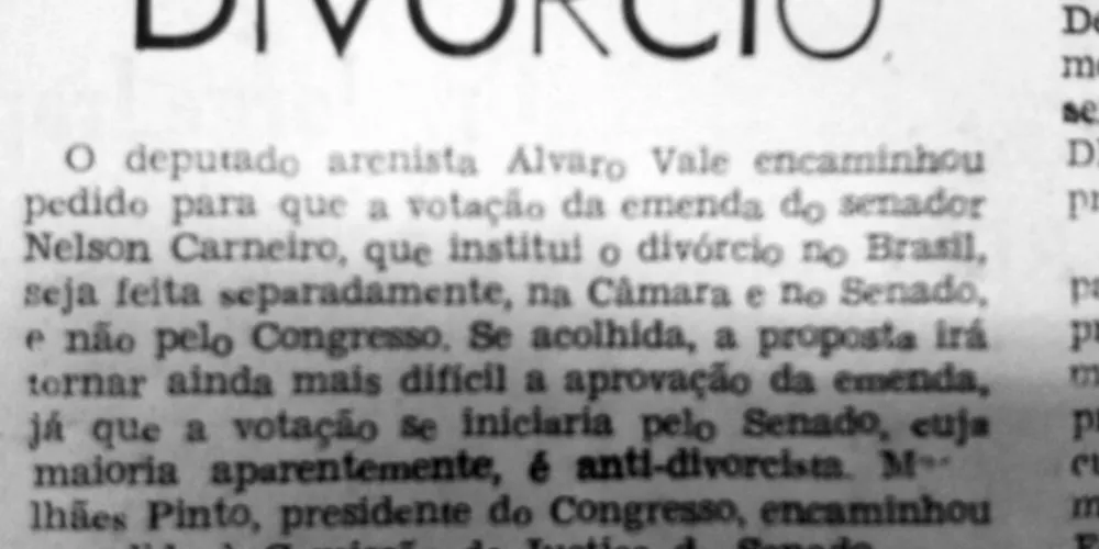 Em 30 de abril de 1975 o JM publicou nota sobre a resistência ao divórcio no Brasil