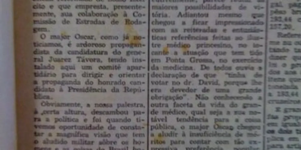 Em 01 de julho de 1955 o JM noticiava a virtual candidatura do Dr. David Federmann, um dos médicos mais populares da cidade no período, à prefeitura de Ponta Grossa