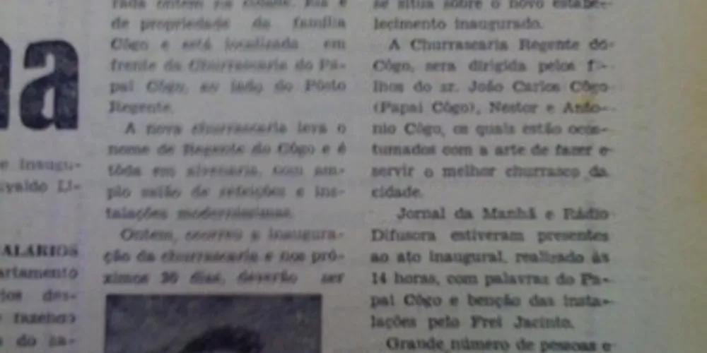 No dia 23 de janeiro de 1970 foi destaque no JM a abertura da churrascaria Regente do Cogo. Seu proprietário, João Carlos Cogo, tornou-se um dos nomes referenciais desse ramo comercial em Ponta Grossa