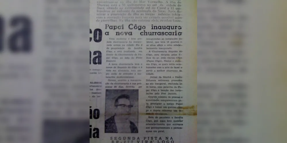 No dia 23 de janeiro de 1970 foi destaque no JM a abertura da churrascaria Regente do Cogo. Seu proprietário, João Carlos Cogo, tornou-se um dos nomes referenciais desse ramo comercial em Ponta Grossa