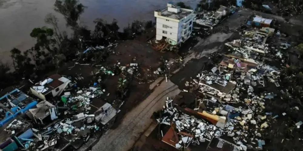 Área atingida pelas fortes chuvas na cidade de Muçum, no Rio Grande do Sul