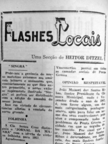A coluna Flashes Locais, assinada por Heitor Ditzel, foi um dos destaques do JM na sua edição de 10 de janeiro de 1957