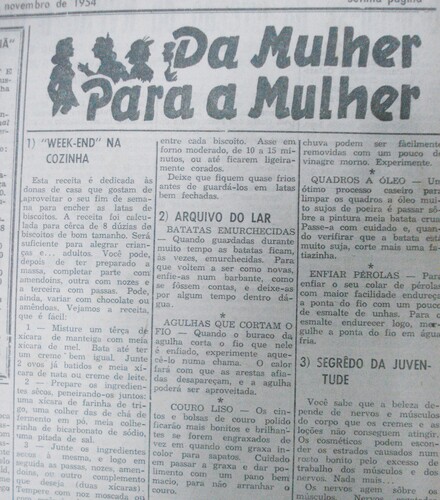 No dia 4 de novembro de 1954 o JM publicou a coluna intitulada Da Mulher para a Mulher