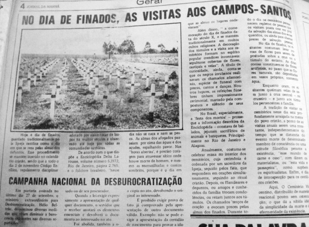 No dia 02 de novembro de 1980 o JM publicou matéria sobre o dia de Finados e as visitas aos campos santos