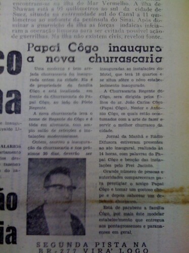 No dia 23 de janeiro de 1970 foi destaque no JM a abertura da churrascaria Regente do Cogo. Seu proprietário, João Carlos Cogo, tornou-se um dos nomes referenciais desse ramo comercial em Ponta Grossa