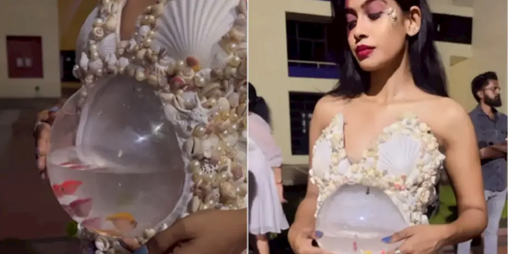 O que acha desse vestido que traz um pequeno aquário na frente?